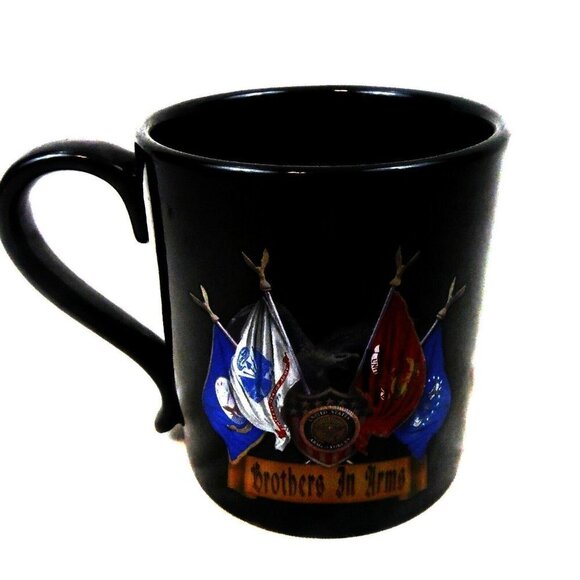 Tumbleweed Pottery Rare XL Black Military "Brother in Arms" Coffee Mug Cup Force - Picture 1 of 7